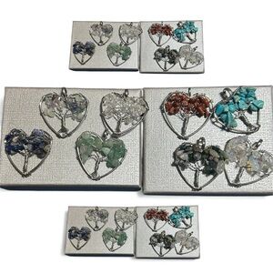 Heart-Shaped Tree of Life Gemstone Pendants